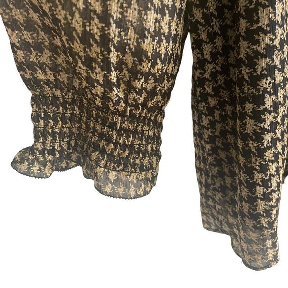 Soft Surroundings Ines Black Tan Metallic Blouse Top Women’s Large Houndstooth - Picture 5 of 9